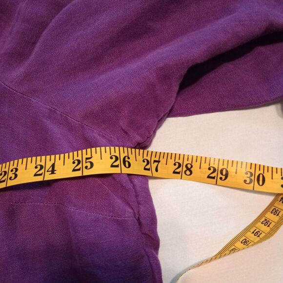 CJ Banks Linen Blend L/S Popover 2X Purple Roll tab Sleeve V-Neck - Picture 8 of 10